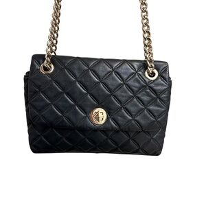Kate Spade Natalia Black quilted leather flap messenger shoulder bag